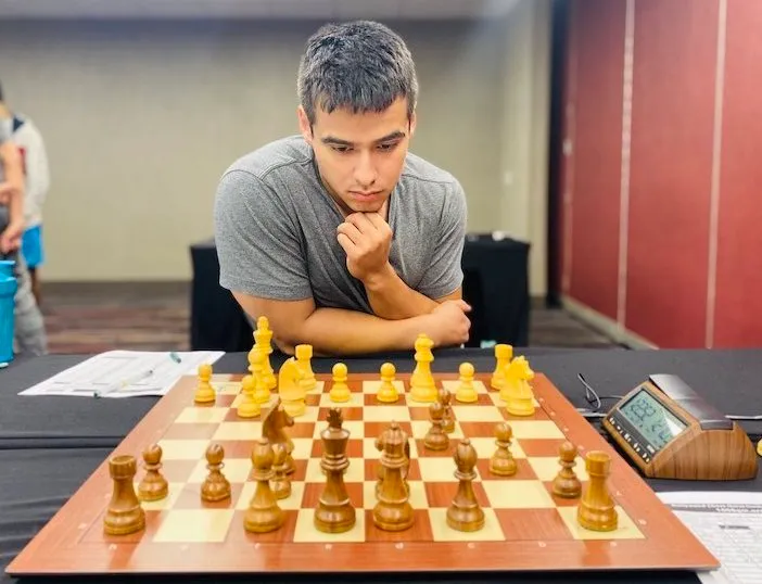 Mark Heimann thinking at the board during a tournament game